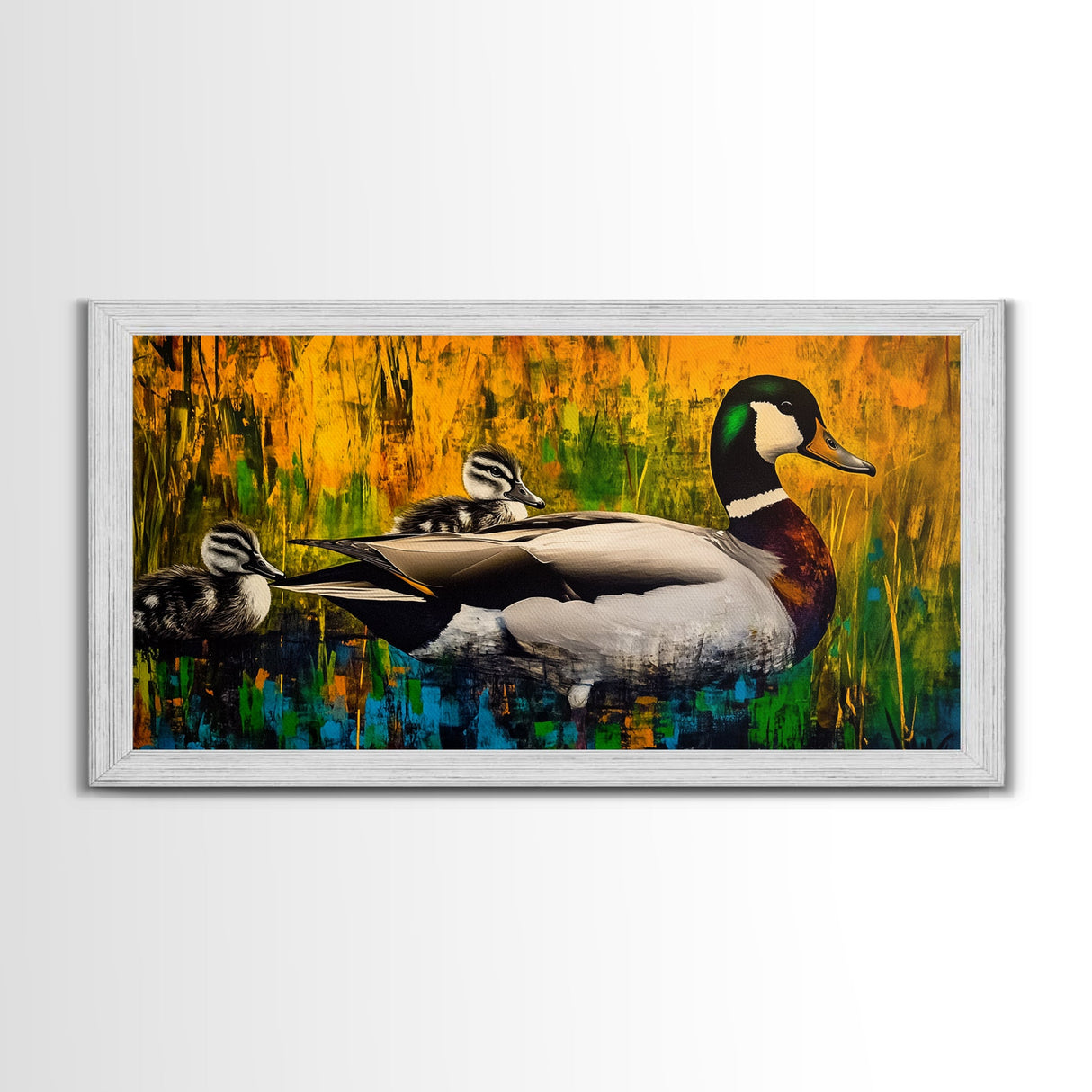 Mallard Duck Painting, Colorful Wildlife Art, Nature Lover Gift, Whimsical Wall Art, Framed Canvas Print, Rustic Home Decor, Bird Art