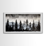 Pine Tree Forest, Moody Landscape Painting, Black and White Wall Art, Nature Wall Art, Extra Wide Art, Framed Canvas Print, Rustic Decor