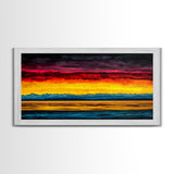 Sunset Over Water, Colorful Horizon Painting, Coastal Wall Art, Extra Wide Art, Framed Canvas Print, Above Sofa Art, Ocean Lover Gift