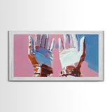 Hands Abstract Art, Pop Art Painting, Whimsical Art, Pink and Blue Wall Art, Modern Decor, Framed Canvas Print, Unique Gift Idea