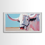 Longhorn Cow Portrait, Rustic Farmhouse Wall Art, Southwest Decor, Western Painting, Framed Canvas Print, Country Living Gift Idea