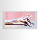 Driftwood, wabi sabi art, rustic decor, framed canvas print, minimalistic art, light pink wall art, extra wide art, boho art