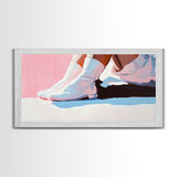 White Cowgirl Boots, coastal cowgirl wall art, pink orange wall art, vintage fashion, boho art, wabi sabi art, framed canvas print