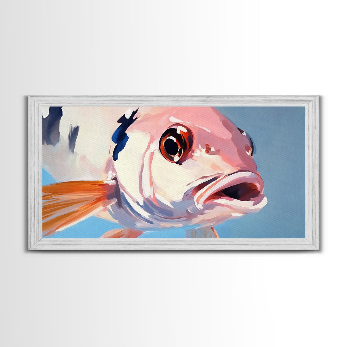 Koi Fish Painting, Light Pink Wall Art, Coastal Wall Art, Nautical Decor, Framed Canvas Print, Gift Idea, Living Room Art, Ocean Art