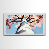 Cherry Blossom Painting, Birch Tree Art, Pink Wall Art, Botanical Prints, Extra Wide Art, Canvas Print, Above Sofa Art, Horizontal Wall Art