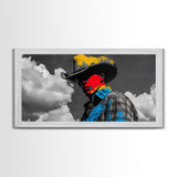 Western Cowboy Portrait Canvas Print Rustic Decor Southwest Wall Art Black Cowgirl Painting Farmhouse Art Extra Wide Horizontal Art