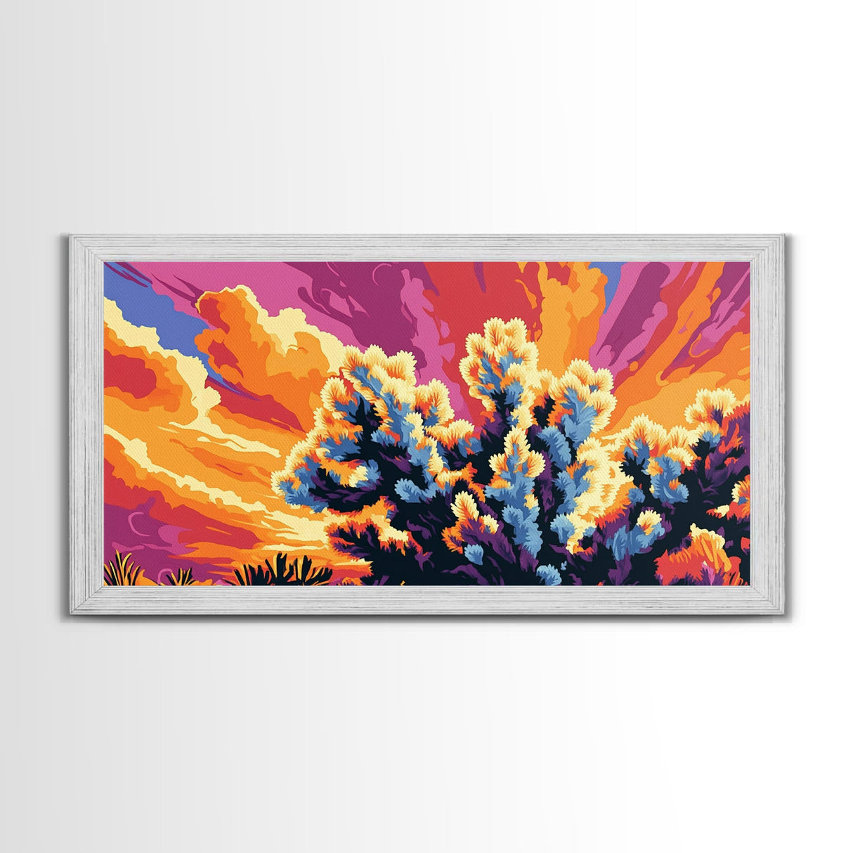 Joshua Tree, desert landscape, sunset art, boho decor, southwest wall art, extra wide art, framed canvas print, panoramic painting