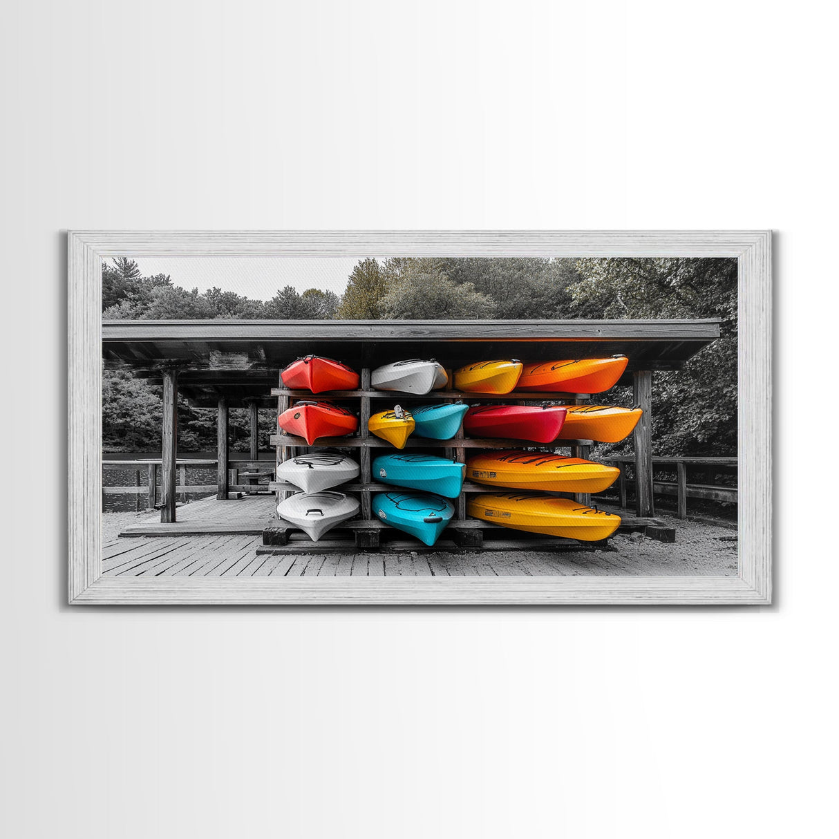 Vibrant Kayak Storage Canvas Print Coastal Decor Nautical Painting Lake Tahoe Art Horizontal Wall Art Gift Idea Living Room Art