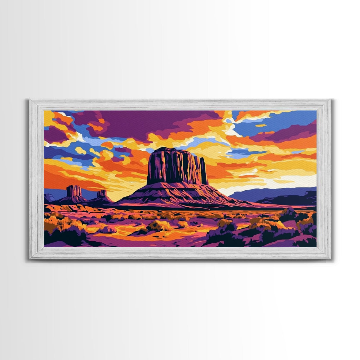 Monument Valley, desert painting, southwest wall art, mountain painting, boho art, panoramic art, Canvas Print, rustic wall art, cowboy gift