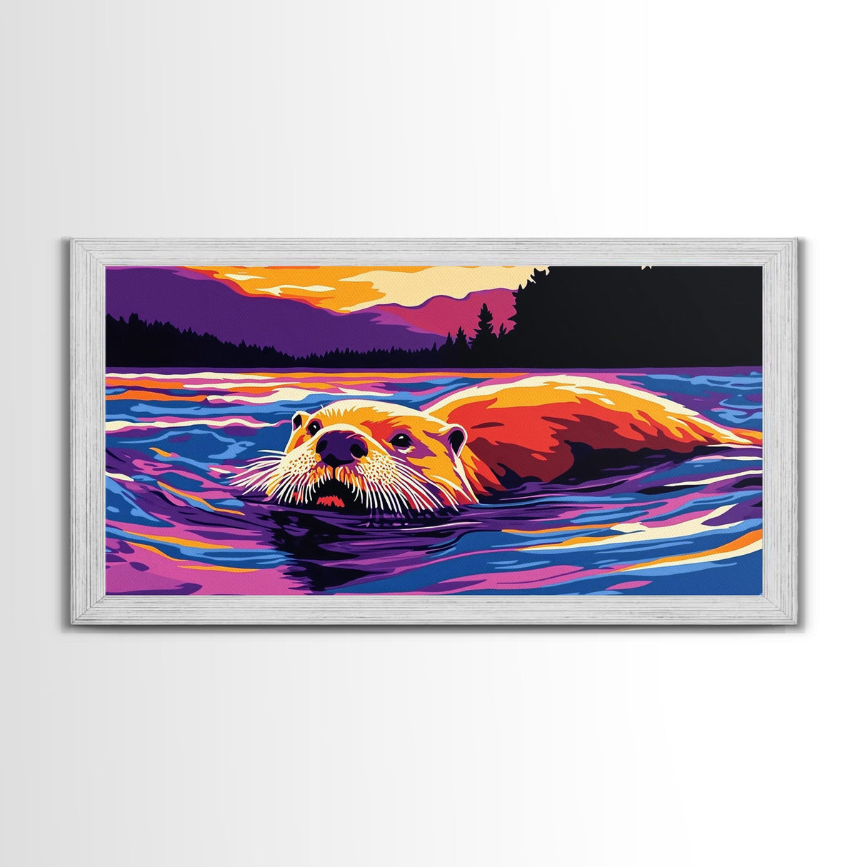 Swimming Otter, Coastal Wall Art, Nautical Decor, Rustic Wall Art, Blue And Green Wall Art, Framed Canvas Print, Gift Idea, Horizontal Wall Art