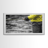 Fly Fishing Adventure Framed Canvas Print Rustic Wall Art Trout Art Fisherman Painting Gift Idea Living Room Art Extra Wide Art