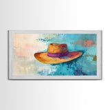 Western Hat, Boho Art, Rustic Wall Art, Southwest Art, Moody Painting, Extra Wide Art, Minimalist Art, Framed Canvas Print