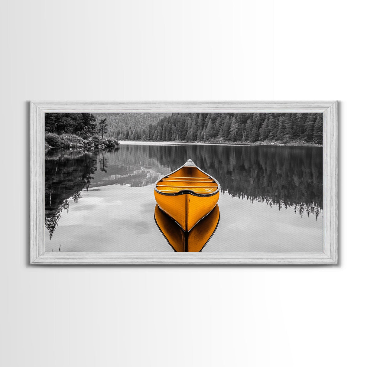 Reflections of Nature, lake Tahoe art, pine tree art, landscape painting, nature wall art, extra wide art, panoramic art, Canvas Print