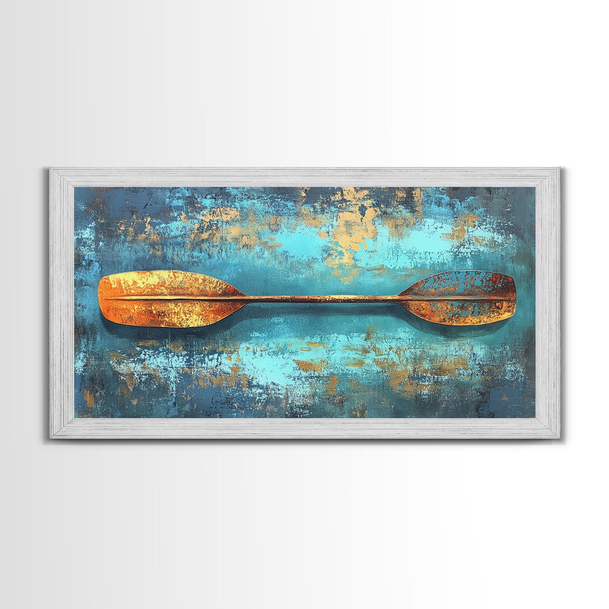 Rustic Oar, Coastal Decor, Nautical Wall Art, Teal Wall Art, Wabi Sabi Art, Gift Idea Him, Above Sofa Art, Framed Canvas Print, Boho Art