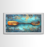 Rustic Oar, Coastal Decor, Nautical Wall Art, Teal Wall Art, Wabi Sabi Art, Gift Idea Him, Above Sofa Art, Framed Canvas Print, Boho Art