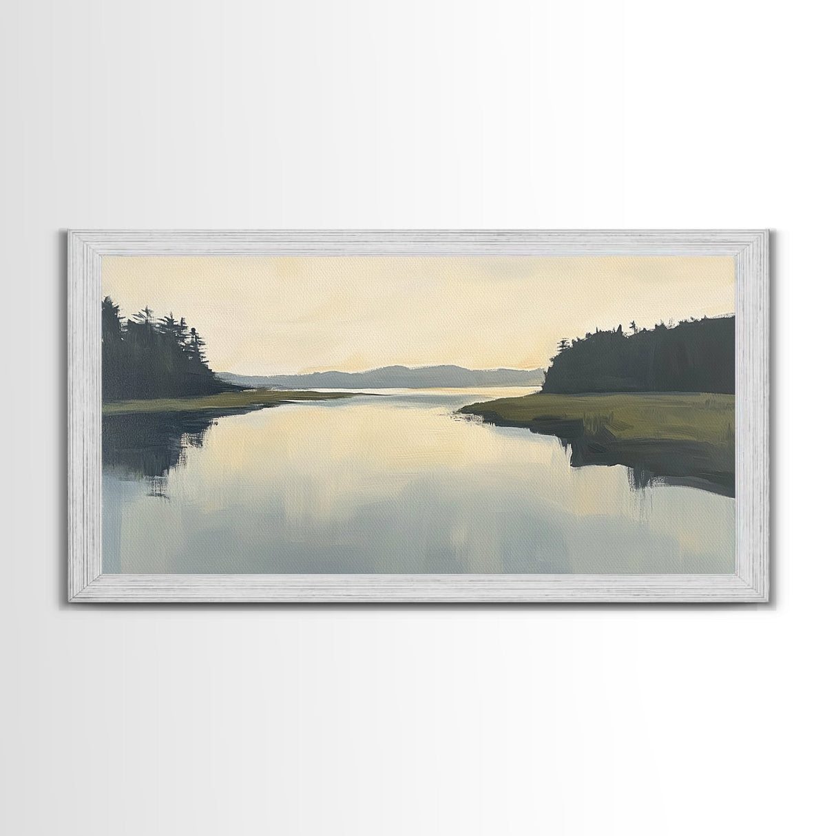 Marsh, Landscape Painting, Minimalist Art, Wabi Sabi Art, Moody Art, Guest Room Art, Above Bed Wall Art, Framed Canvas Print, Extra Wide Art