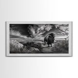 Bison Landscape, Southwest Wall Art, Rustic Wall Art, Moody Art, Panoramic Art, Extra Wide Art, Nature Wall Art, Framed Canvas Print