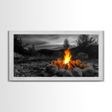 Rustic Campfire Art Framed Canvas Print | Moody Art | Cozy Cabin Wall Art | Above Couch Art | Warm Fireplace Decor | Gift Idea | Fall Wall Art