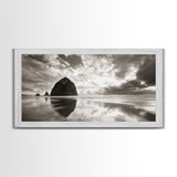 Coastal, seascape, moody art, ocean view, nautical wall art, panoramic painting, extra wide art, above bed wall art, framed canvas print