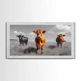 Highland Cows Canvas Print | Rustic Farmhouse Art | Black and White Cattle Painting | Moody Art | Above Sofa Wall Art | Extra Wide Art