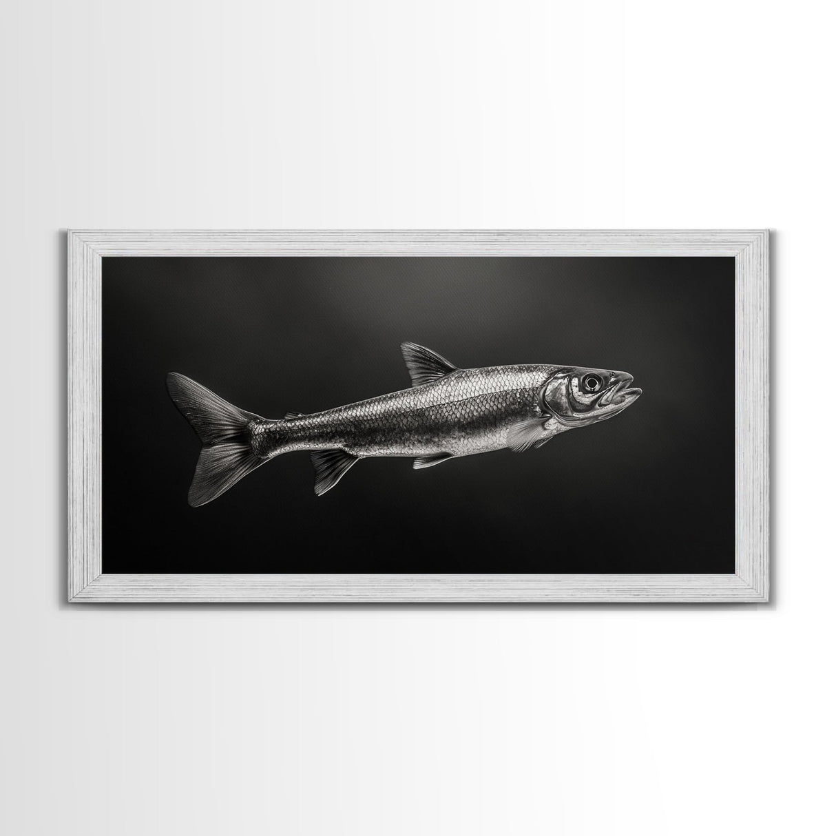 Trout, fish painting, fly fishing art, rustic decor, cabin wall art, nature painting, extra wide art, panoramic art, framed canvas print