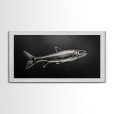Trout, fish painting, fly fishing art, rustic decor, cabin wall art, nature painting, extra wide art, panoramic art, framed canvas print