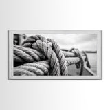 Nautical rope, rustic art, coastal decor, nautical wall art, maritime painting, extra wide art, panoramic painting, framed canvas print