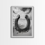 Horseshoe art, western decor, rustic wall art, wabi sabi wall art, moody photography, minimalist art, canvas print, living room art