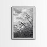 Wind Blowing Grass, moody art, wabi sabi art, landscape painting, farmhouse art, rustic decor, minimalist art, framed canvas print