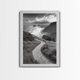 Coastal Pathway, coastal landscape art, seascape painting, nature trail print, ocean decor, beach house art, framed canvas print, nautical decor