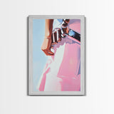 Pink cowgirl, western belt, black cowgirl painting, light pink wall art, southwestern art, cowboy aesthetic, framed canvas print, rustic art