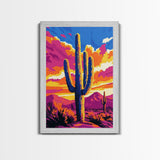Southwest Cactus Art, Desert Wall Decor, Pink Orange Wall Art, Bold Sunset Art, Framed Canvas Print, Gift Idea, Rustic Wall Art