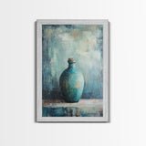 Teal Bottle, Wabi Sabi Art, Minimalist Wall Art, Canvas Print, Green Wall Art, Rustic Decor, Sage Green Wall Art, Moody Art, Gift Idea
