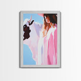 Cowgirl and Cow, black cowgirl painting, coastal cowgirl wall art, western decor, gift idea for her, boho art, light pink wall art, Canvas Print