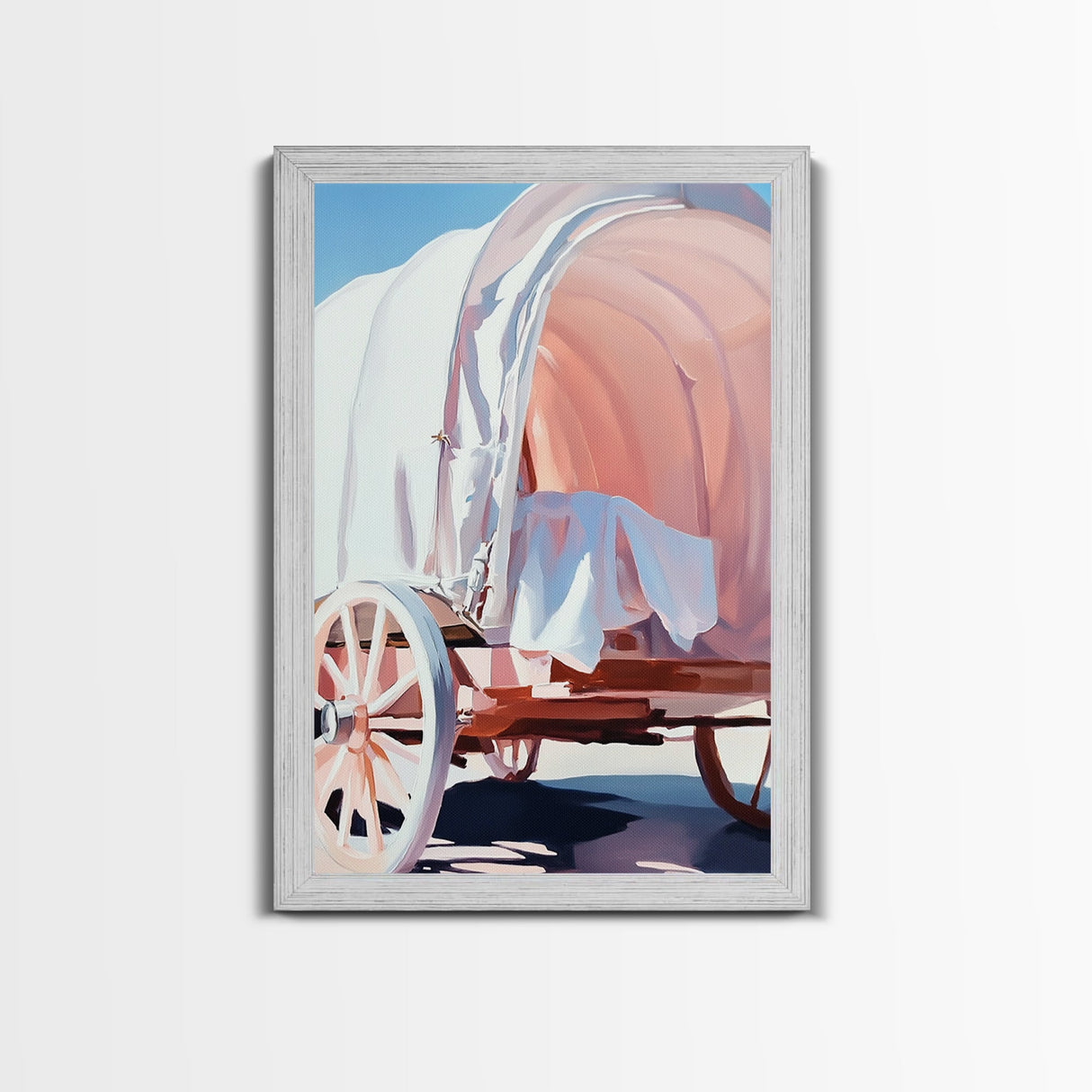 Rustic Wagon, pink abstract art, light pink wall art, vintage horse art, farmhouse art, rustic wall art, framed canvas print, gift idea