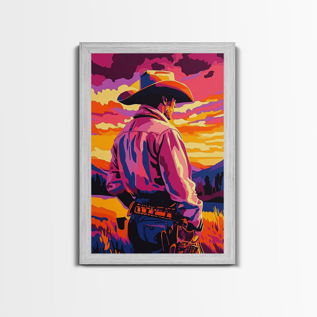 Western Cowboy, Sunset Art, Rustic Wall Art, Coastal Cowgirl Wall Art, Canvas Print, Landscape Painting, Moody Art, Gift Idea For Him