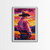 Western Cowboy, Sunset Art, Rustic Wall Art, Coastal Cowgirl Wall Art, Canvas Print, Landscape Painting, Moody Art, Gift Idea For Him
