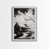 Vintage Barn, Rustic Landscape, Canvas Print, farmhouse art, rustic wall art, barn landscape oil painting, moody art, above couch art, wabi sabi art