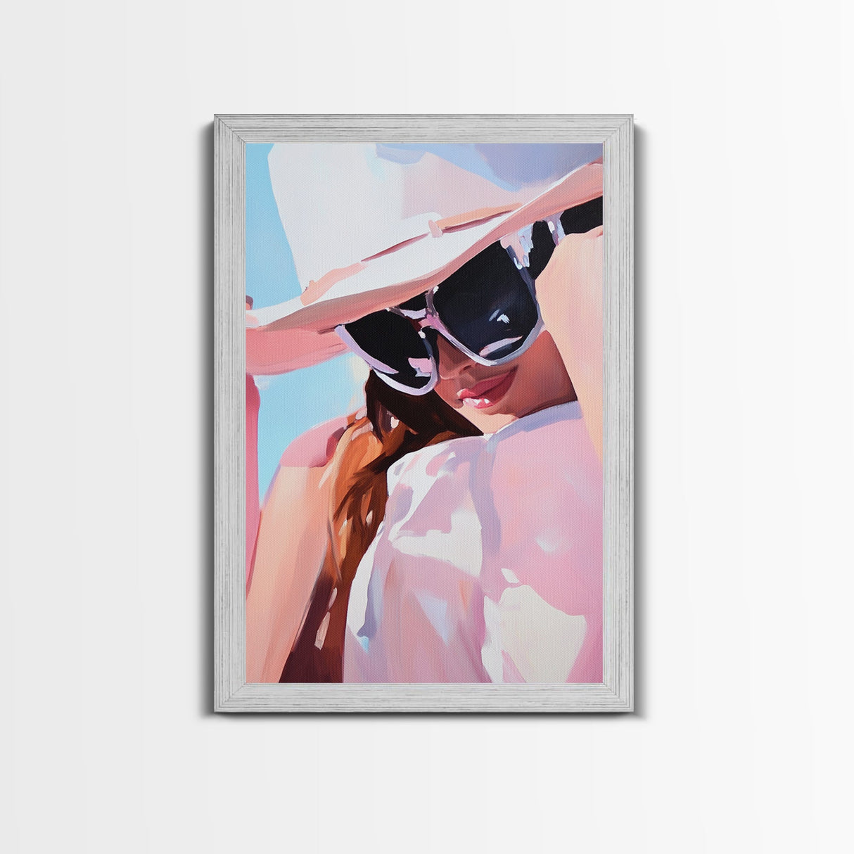 Woman Portrait, Pink Wall Art, Framed Canvas Print, Light Pink Wall Art, Moody Art, Coastal Cowgirl Wall Art, Boho Art, Minimalist Art
