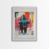 Bold Bison, Modern Southwest Art, Bull And Bear Art, Rustic Decor, Framed Canvas Print, Western Wall Art, Moody Art, Ranch Home Art
