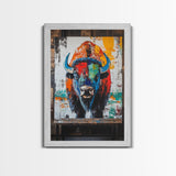Abstract Bison, Graffiti Wall Art, Bold Colors, Rustic Wall Art, Framed Canvas Print, Farmhouse Art, Southwest Decor, Western Art
