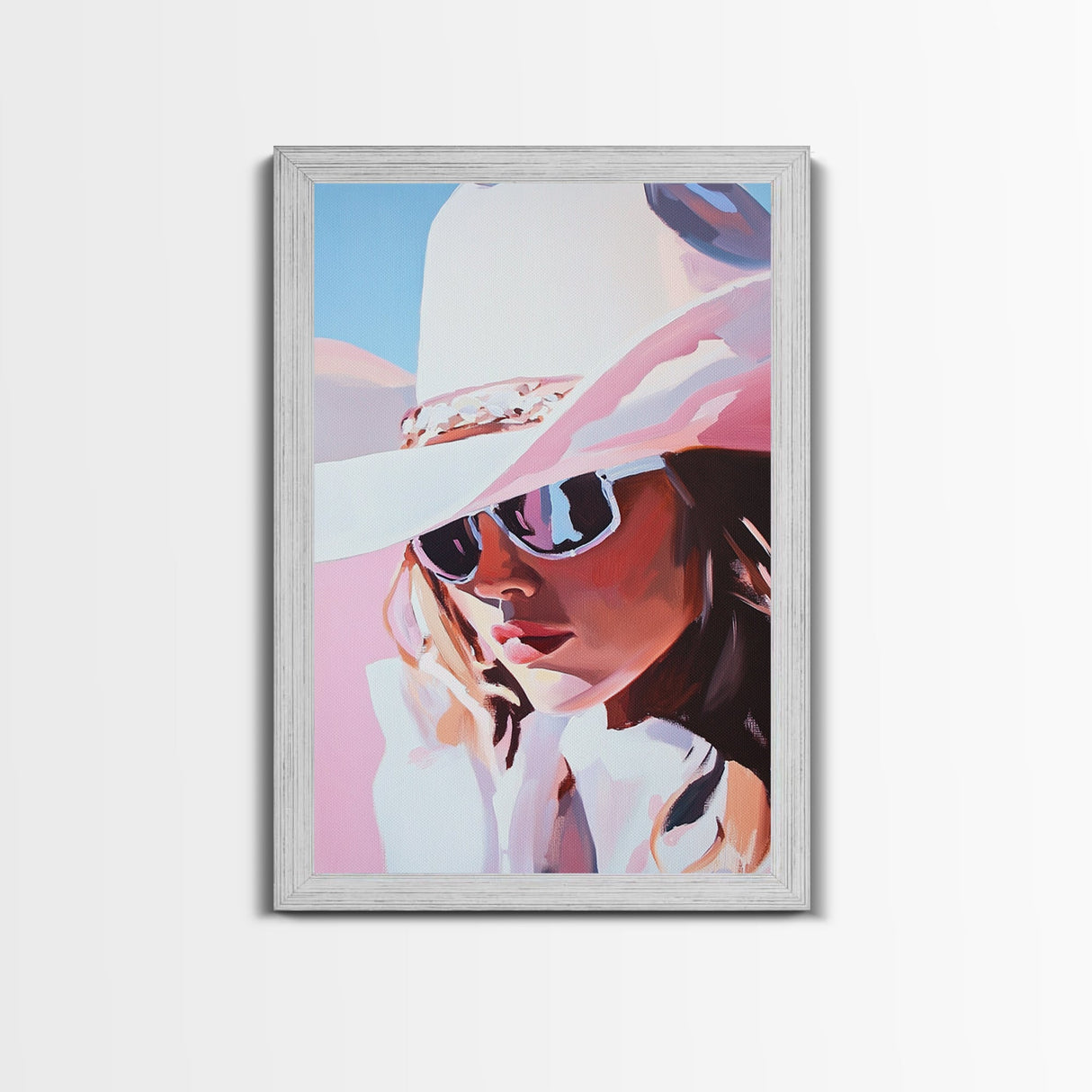 Pink Cowgirl Portrait, black cowgirl painting, western art, pink wall art for dorm, rustic decor, framed canvas print, gift idea for her