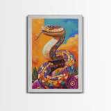 Colorful Snake, Mosaic Snake Painting, Desert Wall Art, Southwest Decor, Boho Art, Living Room Art, Canvas Print, Gift Idea