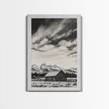 Rustic Cabin, Smoky Mountain Art, Black and White Landscape, Western Wall Art, Wabi Sabi Art, Farmhouse Decor, Canvas Print