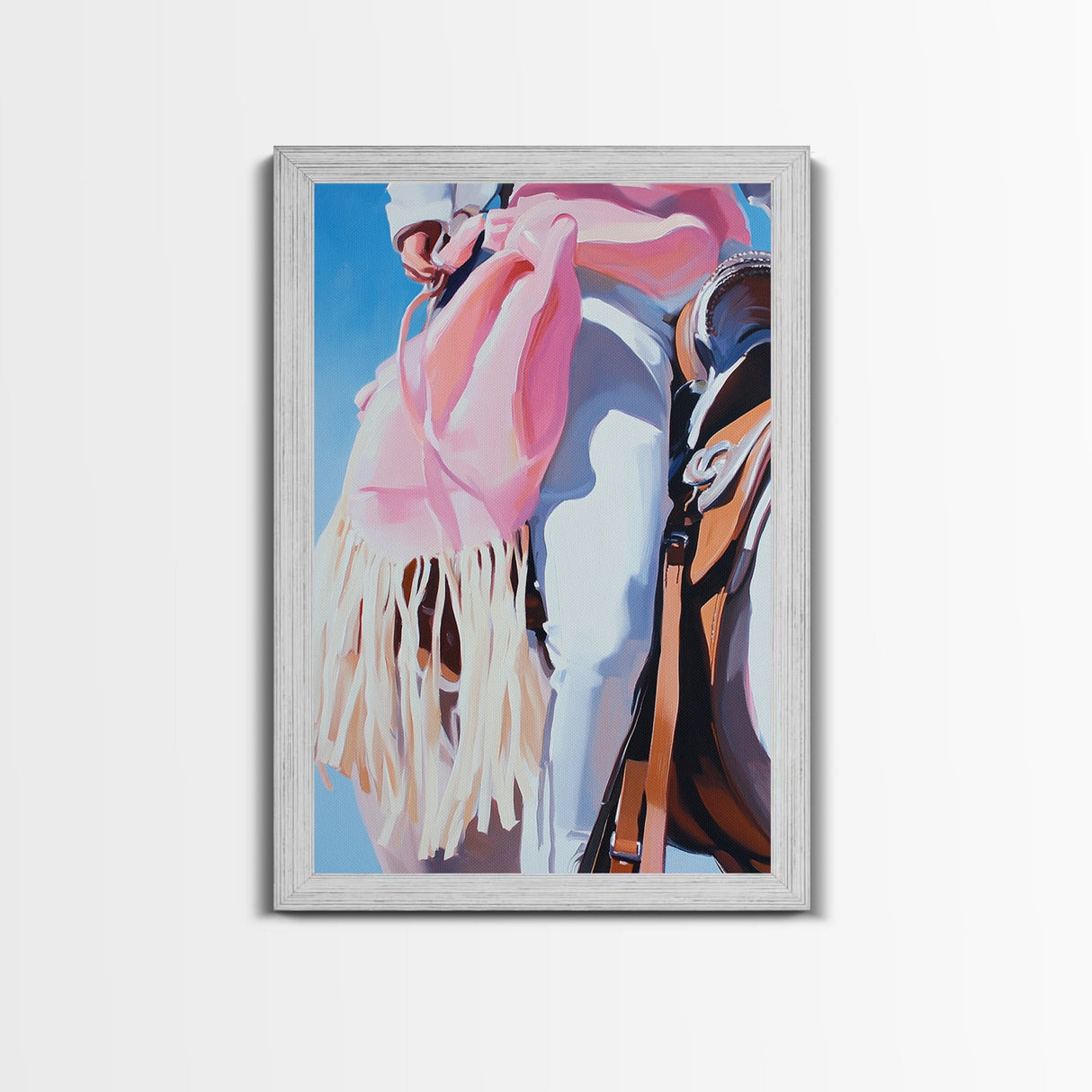 Cowgirl riding gear, western wall art, rustic decor, pink orange wall art, framed canvas print, cowboy decor, southwest wall art