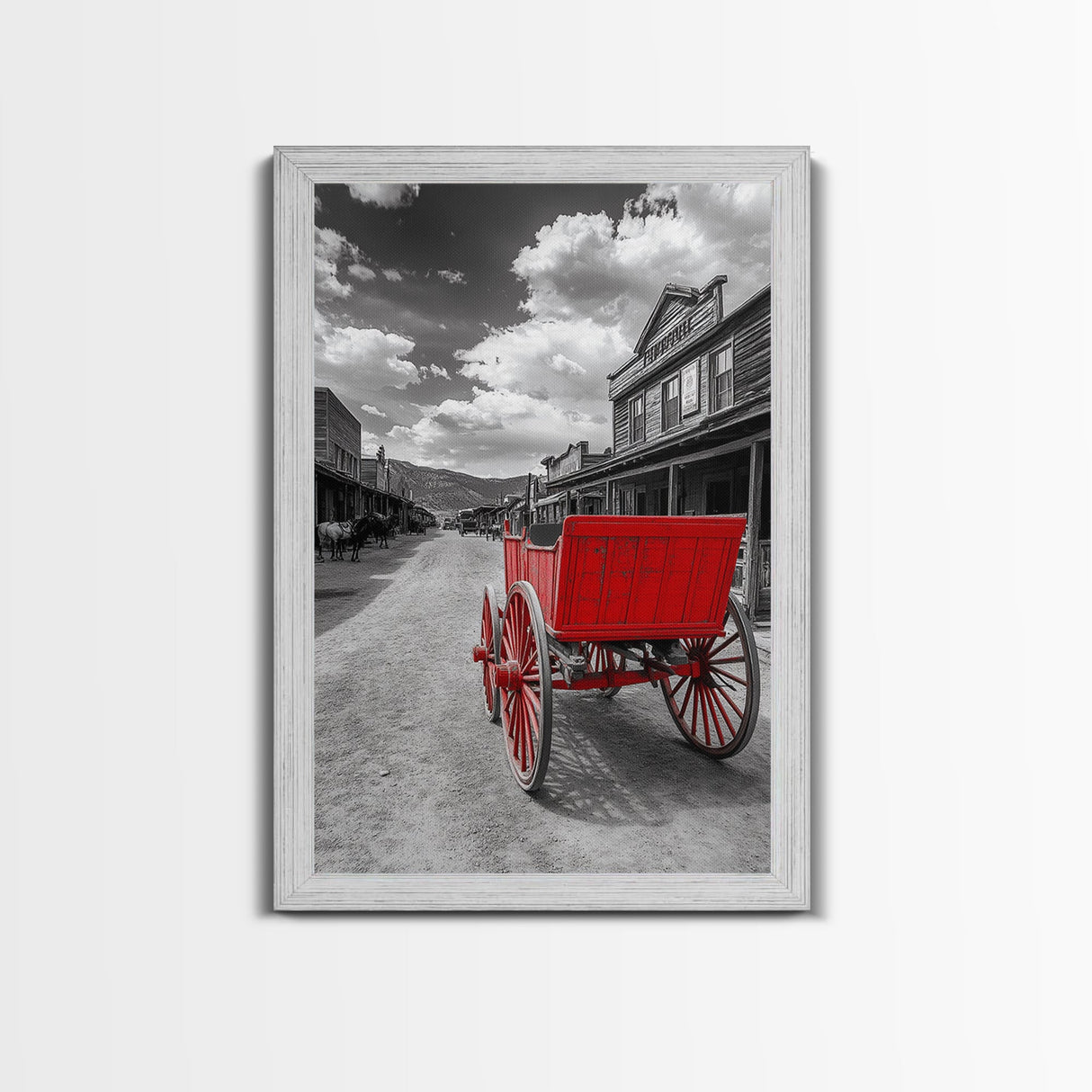 Western Wagon, Rustic Art, Vintage Horse Art, Farmhouse Art, Old West Scene, Panoramic Painting, Canvas Print, Above Couch Art