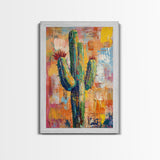 Southwest cactus painting, desert decor, rustic wall art, boho art, framed canvas print, western wall art, gift idea her, botanical prints