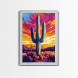 Saguaro Cactus, Desert Sunset, Vibrant Landscape, Southwest Wall Art, Canvas Print, Extra Wide Art, Rustic Decor, Joshua Tree Art