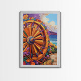 Wagon Wheel Art, Wildflower Painting, Rustic Wall Art, Framed Canvas Print, Boho Aesthetic, Southwest Decor, Farmhouse Art, Gift Idea