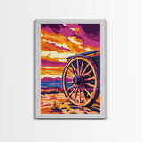 Vibrant Wagon Wheel, Pink Orange Wall Art, Boho Art, Framed Canvas Print, Southwest Aesthetic, Above Sofa Art, Rustic Decor, Gift Idea